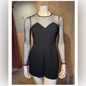 BCBGeneration Black Long Sleeve Mesh Romper Jumpsuit